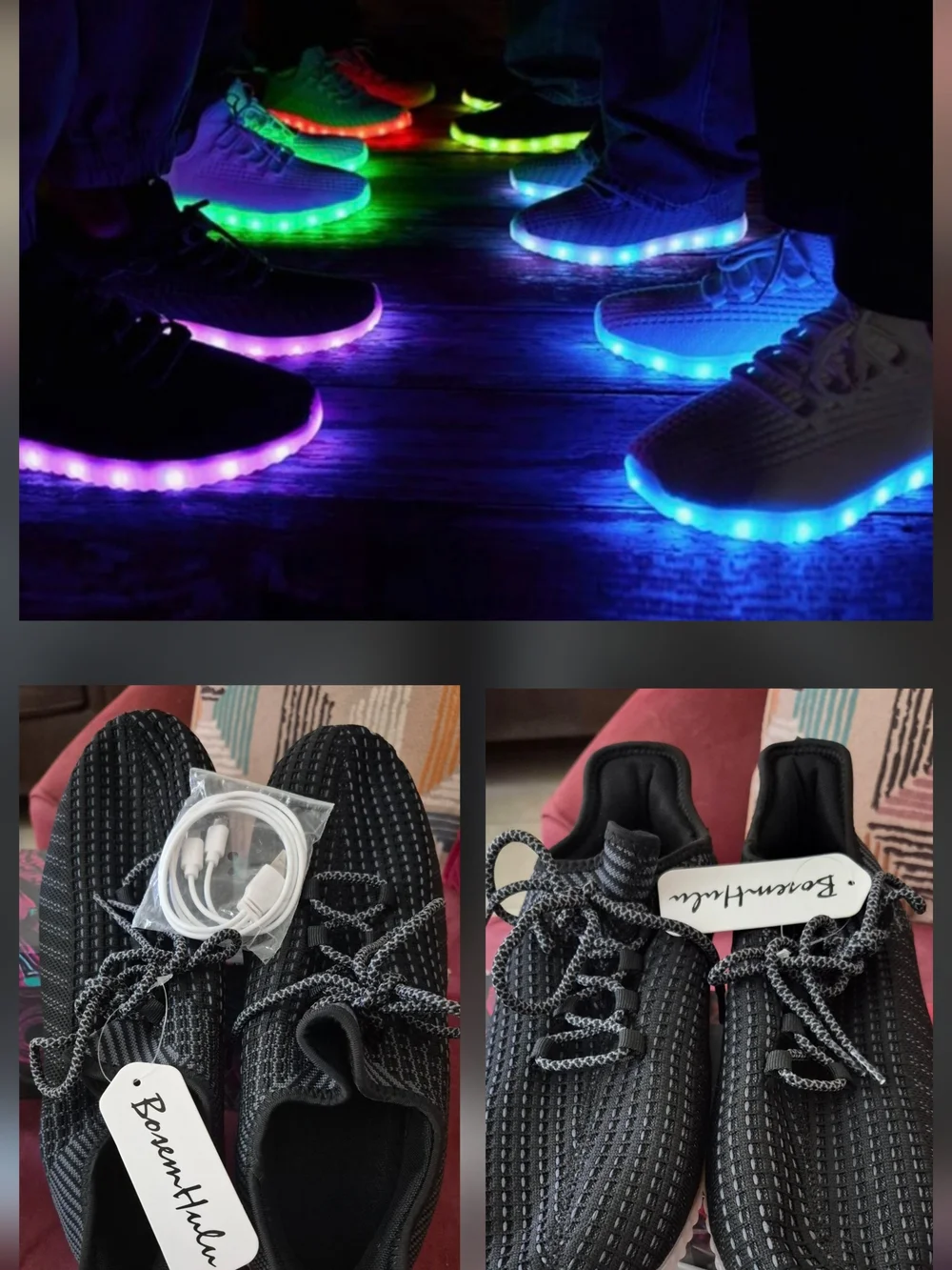 New -BosenHulu LED Light-Up Sneakers - Black Men's Size 10.5-11